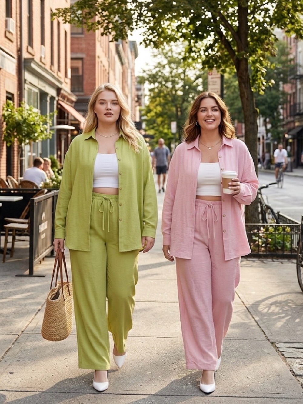 Bundle of 2: Women’s Wide-Leg Two-Piece Set (Pink & Chartreuse) XXL